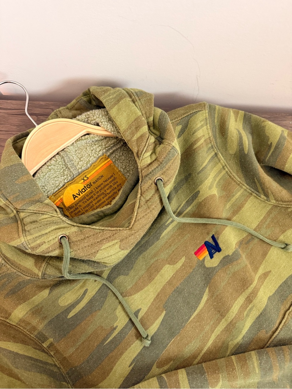 Aviator Nation Ninja Green Camouflage Hoodie XS Zipper Pockets Unisex EUC